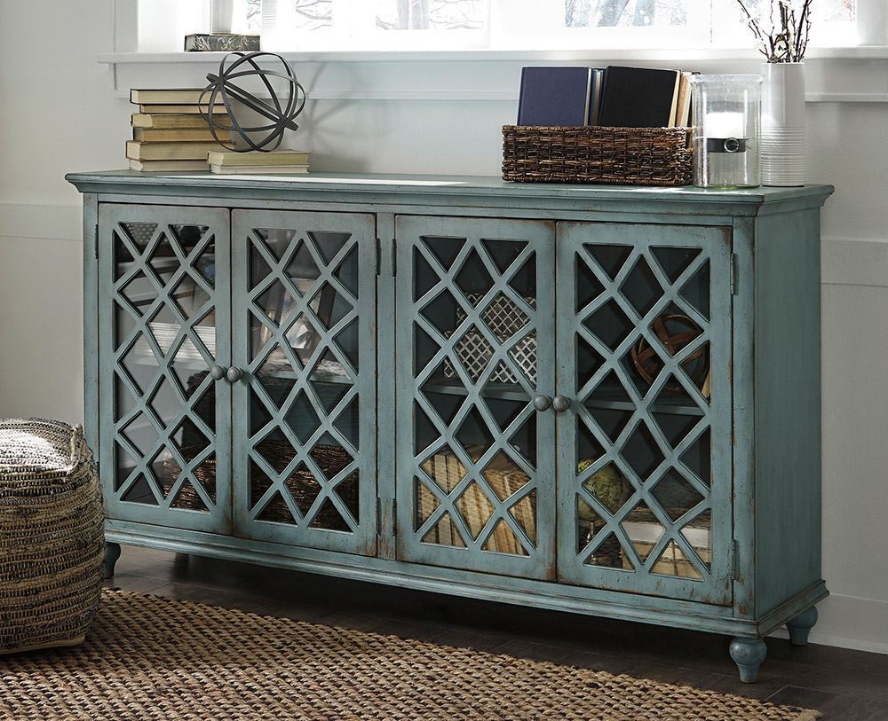 Mirimyn Teal Lattice Accent Cabinet